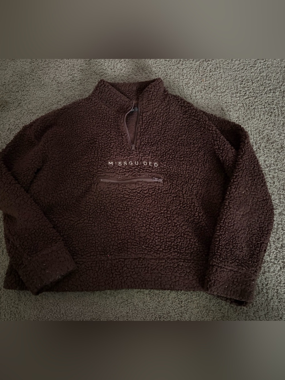 Missguided Dark Brown Sherpa Cowl Pullover